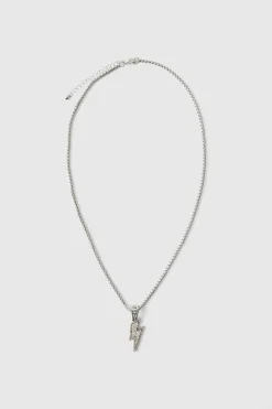 Hot boohooMAN Lighting Bolt Necklace silver