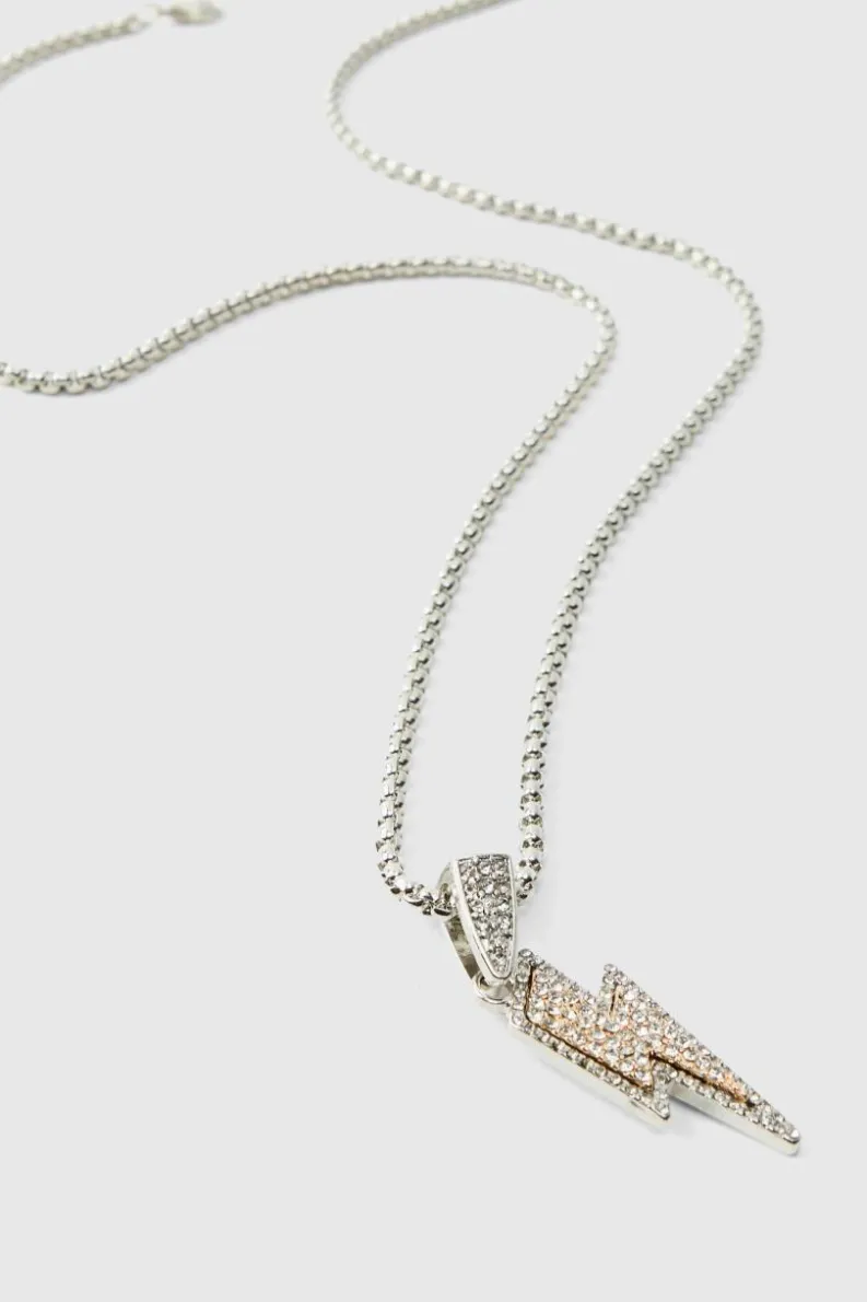 Hot boohooMAN Lighting Bolt Necklace silver