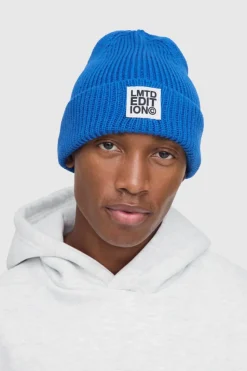 Best Sale boohooMAN Limited Edition Ribbed Micro Beanie cobalt