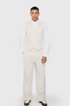 Outlet boohooMAN Linen Blend Slim Fit Waistcoat natural