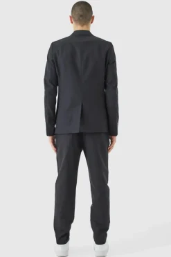 Online boohooMAN Linen Blend Tailored Trousers black