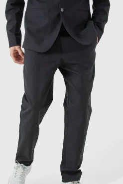 Online boohooMAN Linen Blend Tailored Trousers black