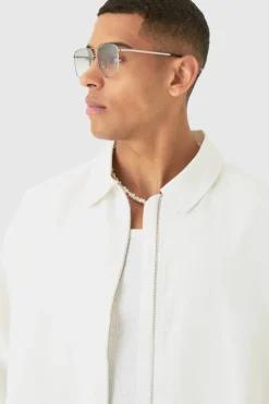 Best boohooMAN Linen Mix Relaxed Harrington Jacket natural