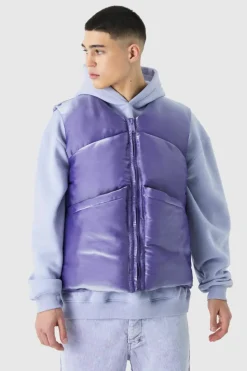 Outlet boohooMAN Liquid Metallic Nylon Padded Gilet purple