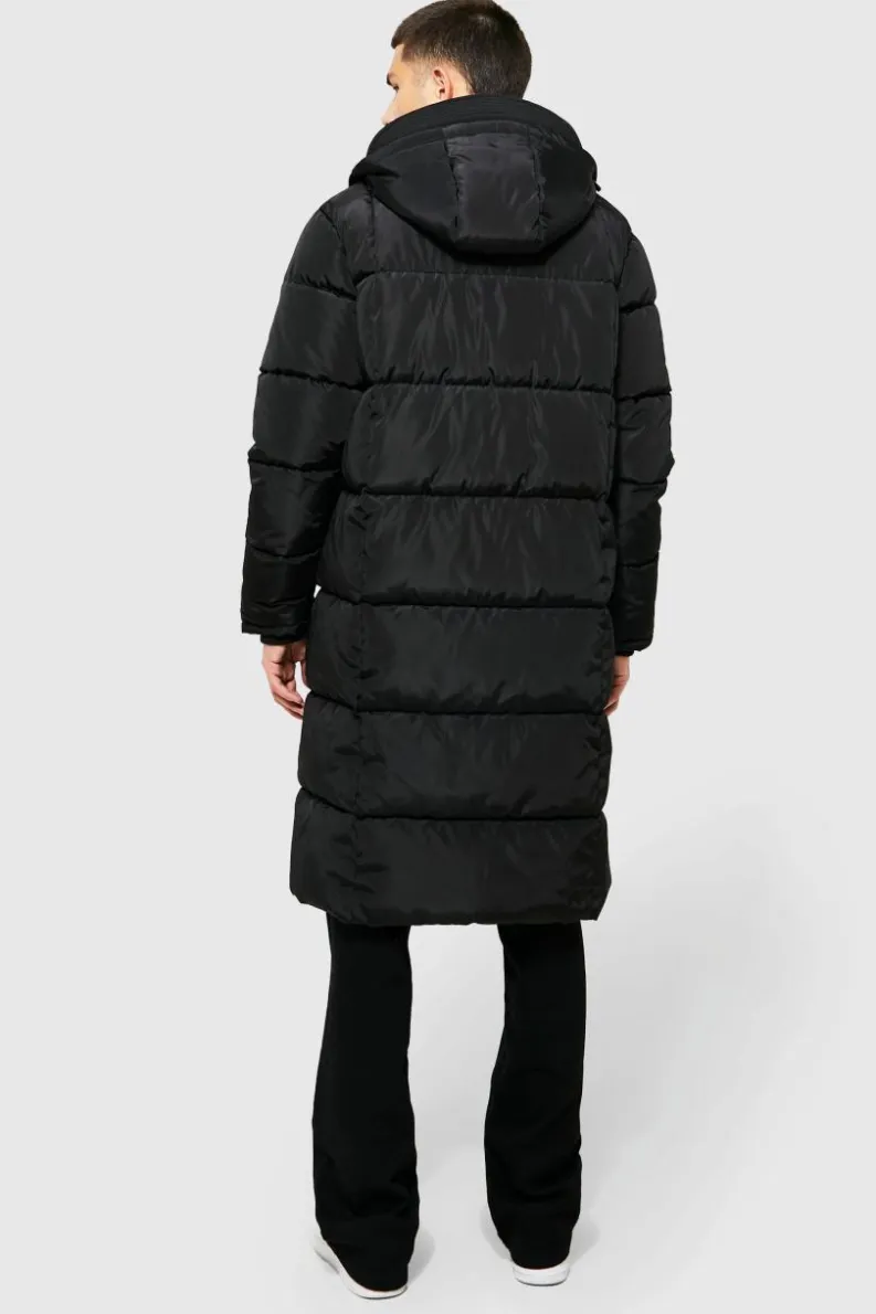 Store boohooMAN Longline Duvet Puffer in black