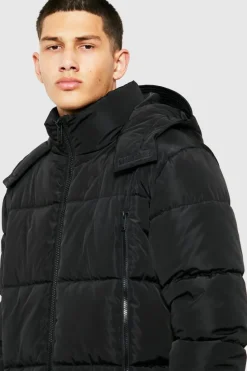Store boohooMAN Longline Duvet Puffer in black