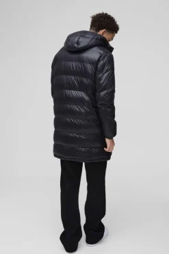 Flash Sale boohooMAN Longline High Shine Hooded Puffer Jacket in black
