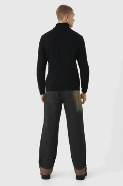 Clearance boohooMAN Long Sleeve Cable Knit Roll Neck Jumper In black