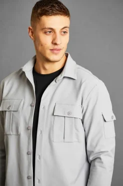 Discount boohooMAN Long Sleeve Lightweight Oversized Overshirt grey
