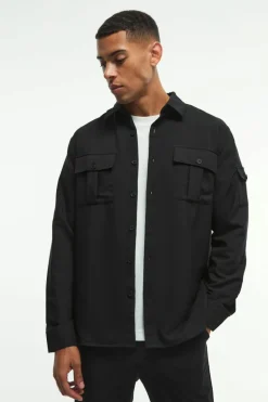 Best boohooMAN Long Sleeve Lightweight Oversized Overshirt black