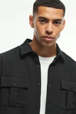 Best boohooMAN Long Sleeve Lightweight Oversized Overshirt black