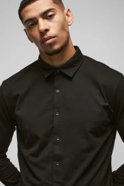 New boohooMAN Long Sleeve Slim Fit Jersey Shirt black