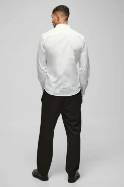Cheap boohooMAN Long Sleeve Slim Shirt white