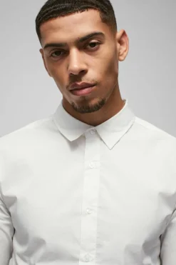 Cheap boohooMAN Long Sleeve Slim Shirt white