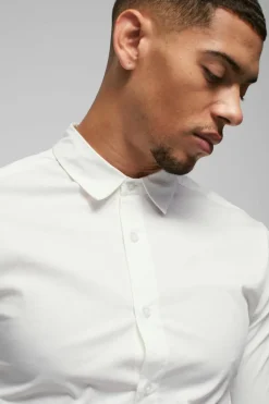 New boohooMAN Long Sleeve Stretch Fit Shirt white