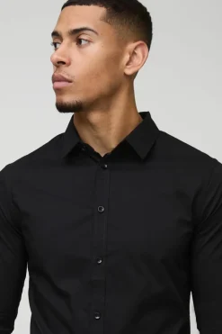 Clearance boohooMAN Long Sleeve Stretch Fit Shirt black