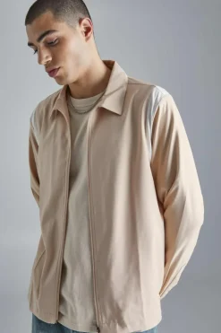 Hot boohooMAN Long Sleeve Varsity Panel Shirt stone
