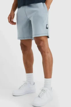 Cheap boohooMAN Loose Fit Contrast Stitch Short With Badge grey