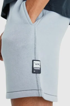 Cheap boohooMAN Loose Fit Contrast Stitch Short With Badge grey