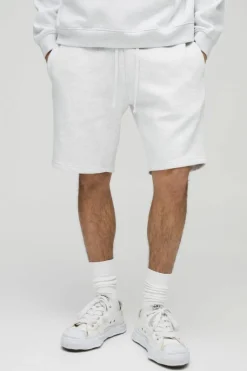 Hot boohooMAN Loose Fit Mid Length Basic Shorts grey marl