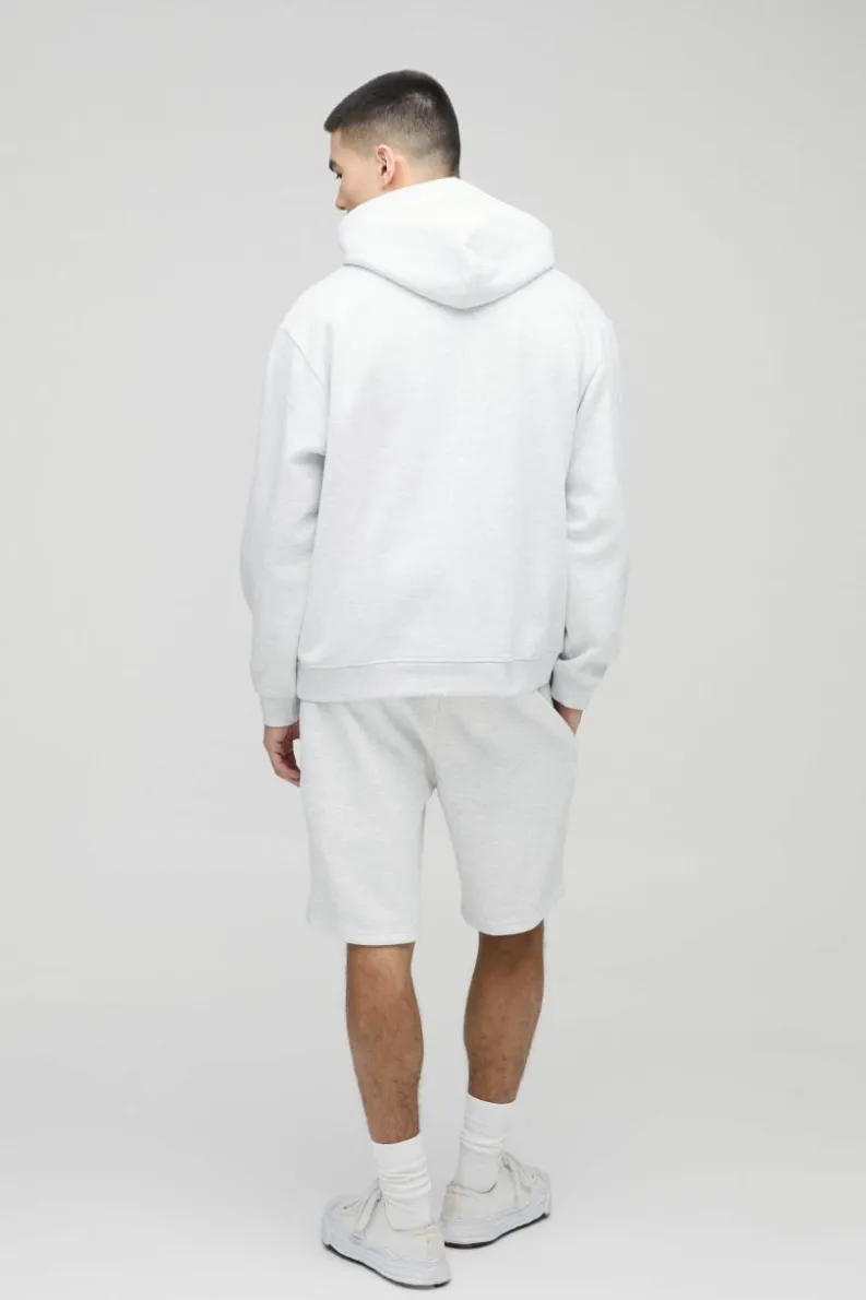 Hot boohooMAN Loose Fit Mid Length Basic Shorts grey marl