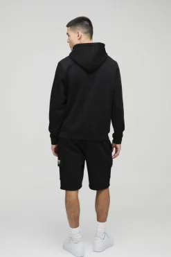 Cheap boohooMAN Loose Fit Mid Length BM Signature Label Cargo Shorts black