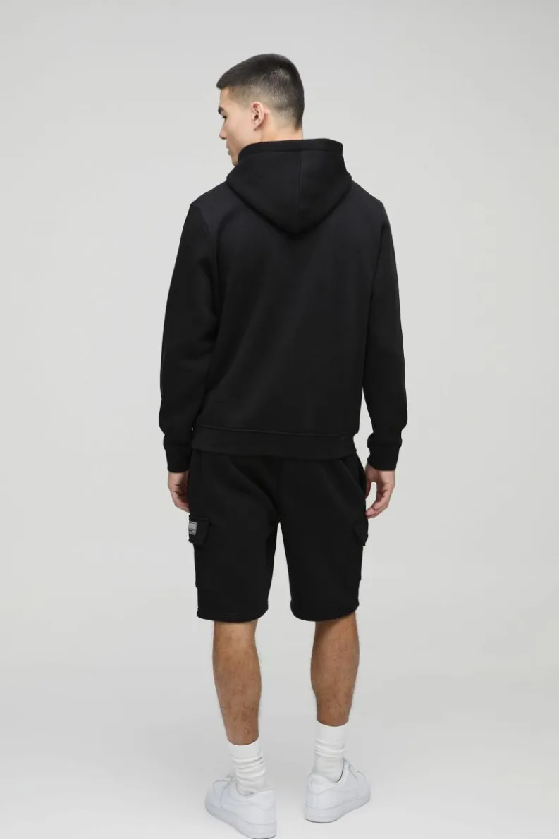 Cheap boohooMAN Loose Fit Mid Length BM Signature Label Cargo Shorts black