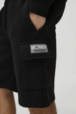 Cheap boohooMAN Loose Fit Mid Length BM Signature Label Cargo Shorts black