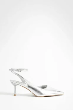 Best Sale boohoo Low Wrap Around Metallic Court Shoes silver