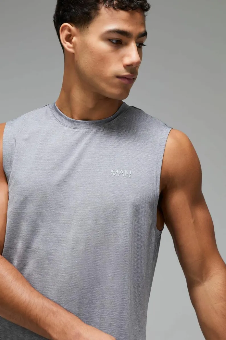 Discount boohooMAN Man Active Breathable Marl Tank light grey