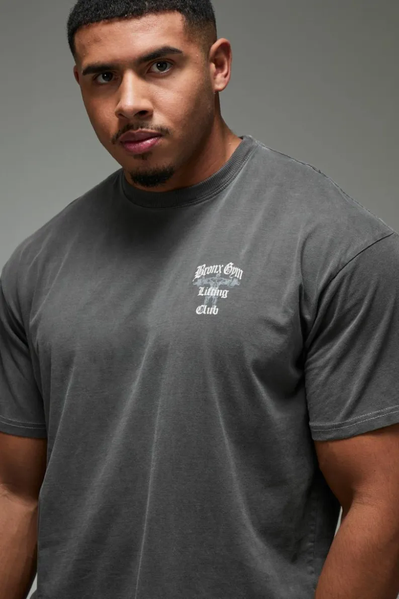 Discount boohooMAN Man Active Bronx Gym Oversized Washed T-shirt charcoal