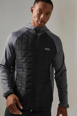 Best boohooMAN Man Active Check Quilted Zip Through Hoodie charcoal