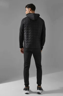 Hot boohooMAN Man Active Check Quilted Zip Through Hoodie black