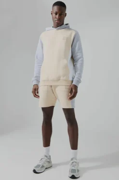 Outlet boohooMAN Man Active Colour Block Short Tracksuit sand