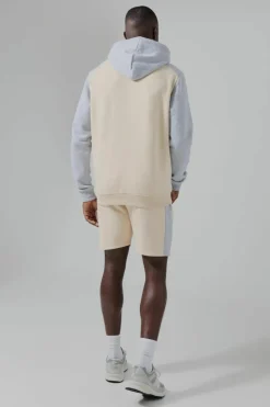 Outlet boohooMAN Man Active Colour Block Short Tracksuit sand