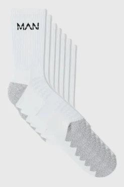 New boohooMAN Man Active Cushioned Training Crew 7 pack Socks white
