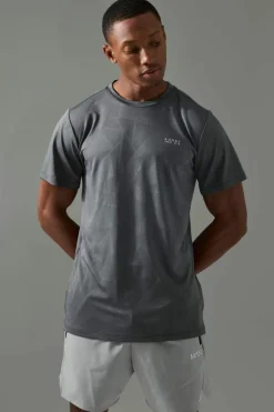 Fashion boohooMAN Man Active Geo Jacquard Regular Fit T-shirt charcoal