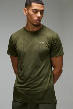 Flash Sale boohooMAN Man Active Geo Jacquard Regular Fit T-shirt khaki