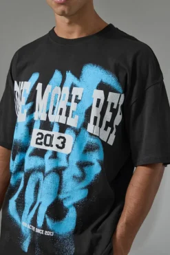 New boohooMAN Man Active Graffiti One More Rep Oversized T-shirt black
