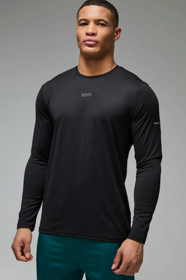 Fashion boohooMAN Man Active Grid Texture Regular Fit Long Sleeve black