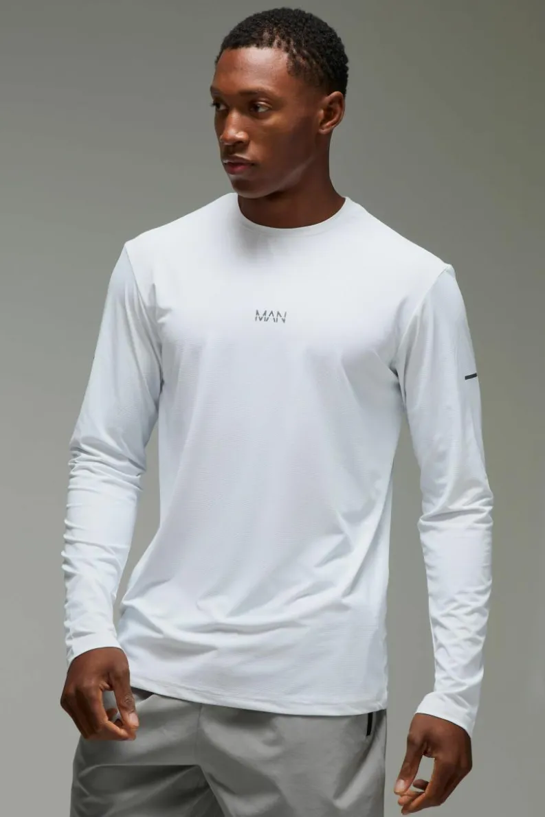 New boohooMAN Man Active Grid Texture Regular Fit Long Sleeve white