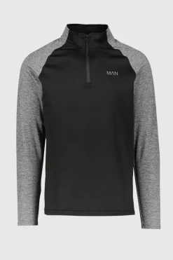 Shop boohooMAN Man Active Gym Funnel Neck Tracksuit black