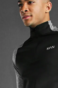 Shop boohooMAN Man Active Gym Funnel Neck Tracksuit black