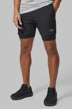 Flash Sale boohooMAN Man Active Gym 5inch 2-in-1 Regular Fit Short black