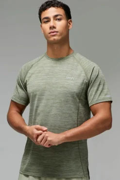 New boohooMAN Man Active Gym Lightweight Marl T-Shirt khaki