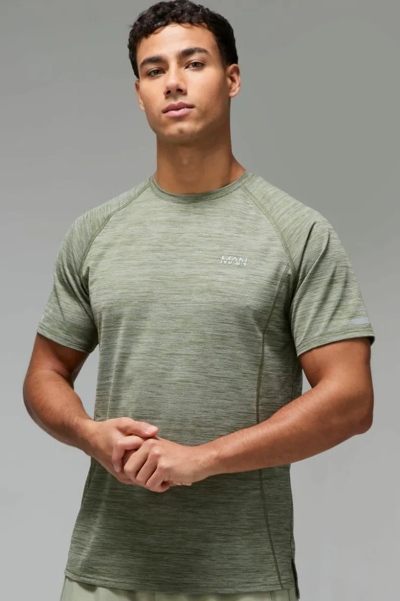 New boohooMAN Man Active Gym Lightweight Marl T-Shirt khaki