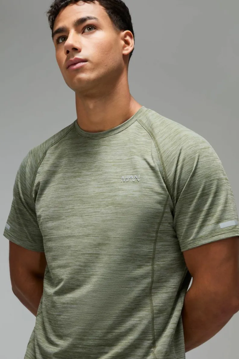 New boohooMAN Man Active Gym Lightweight Marl T-Shirt khaki