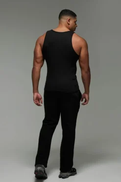 Store boohooMAN Man Active Gym Muscle Fit Ribbed Vest black