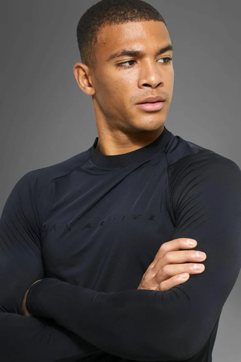 Outlet boohooMAN Man Active Gym Tech Long Sleeve Muscle Fit Top black