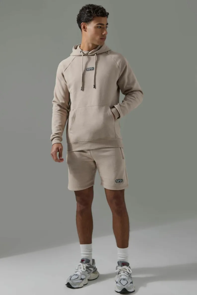 Online boohooMAN Man Active Gym Training Hoodie & Short Set taupe